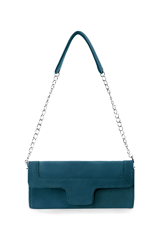Dress clutch for wedding and parties in peacock blue leather - Top view